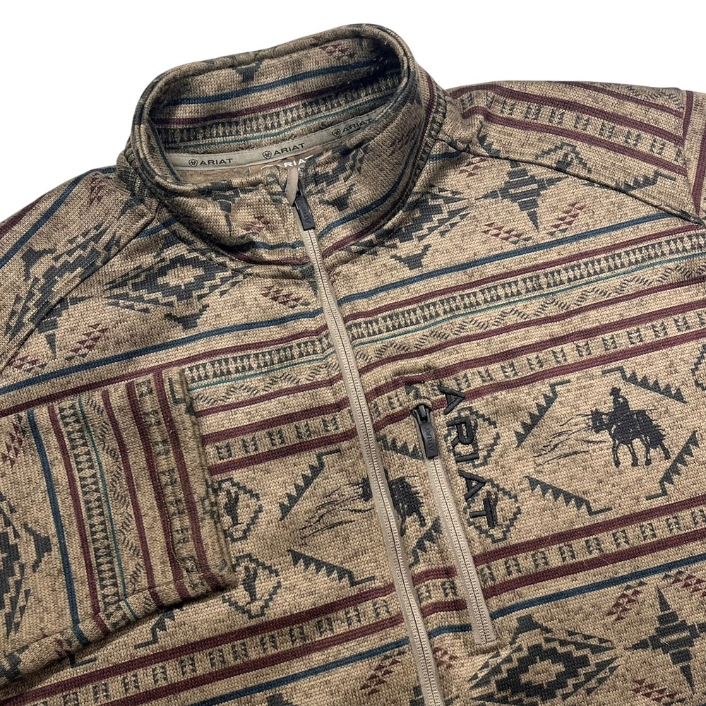 Ariat Caldwell Full Zip Sweater Mens L‎ Brown Southwestern Jacquard 10041525